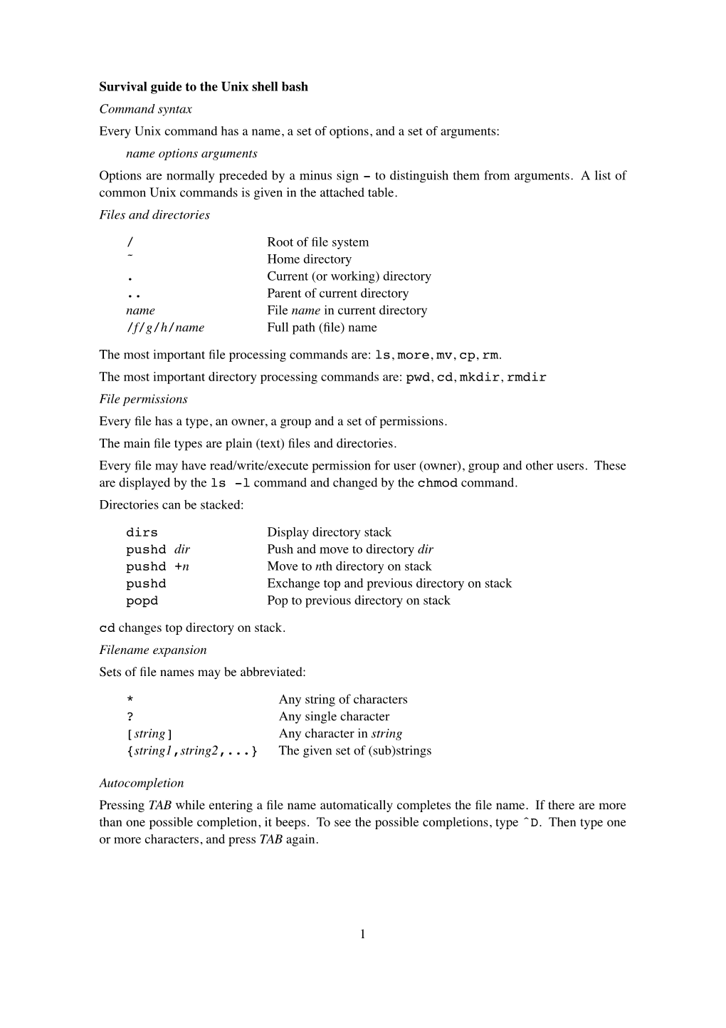 Survival Guide to the Unix Shell Bash Command Syntax Every Unix