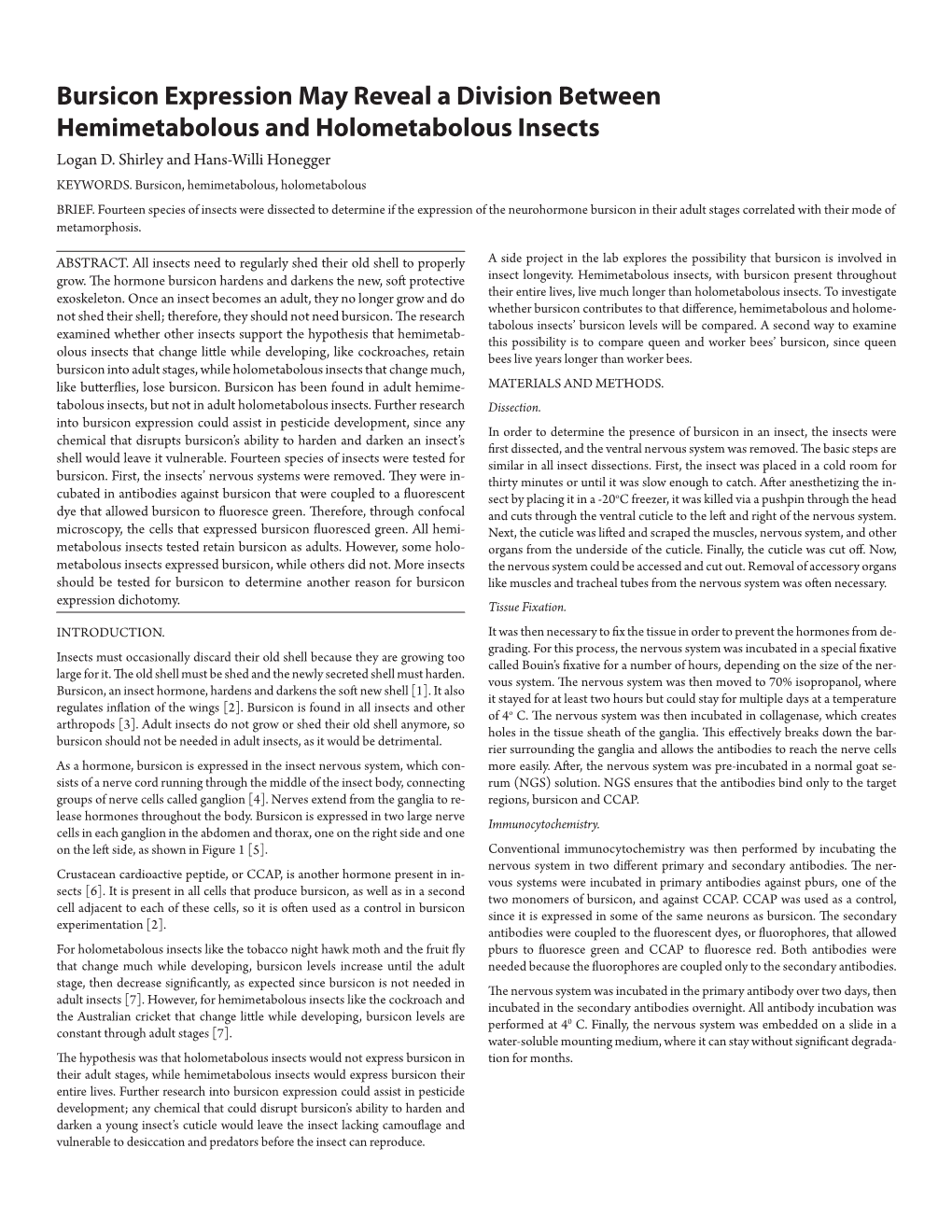 Bursicon Expression May Reveal a Division Between Hemimetabolous and Holometabolous Insects Logan D