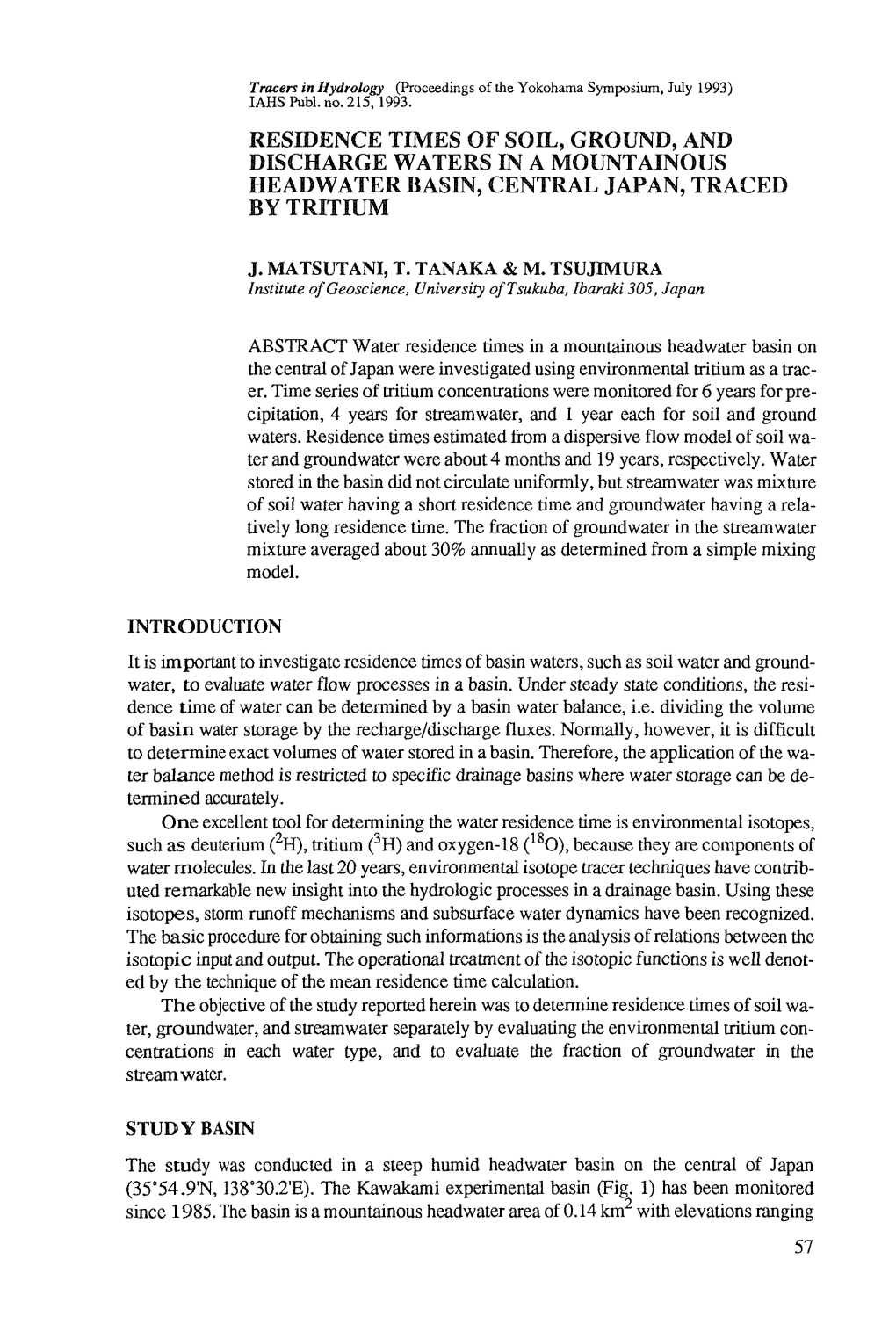 Residence Times of Soil, Ground, and Discharge Waters in a Mountainous Headwater Basin, Central Japan, Traced by Tritium