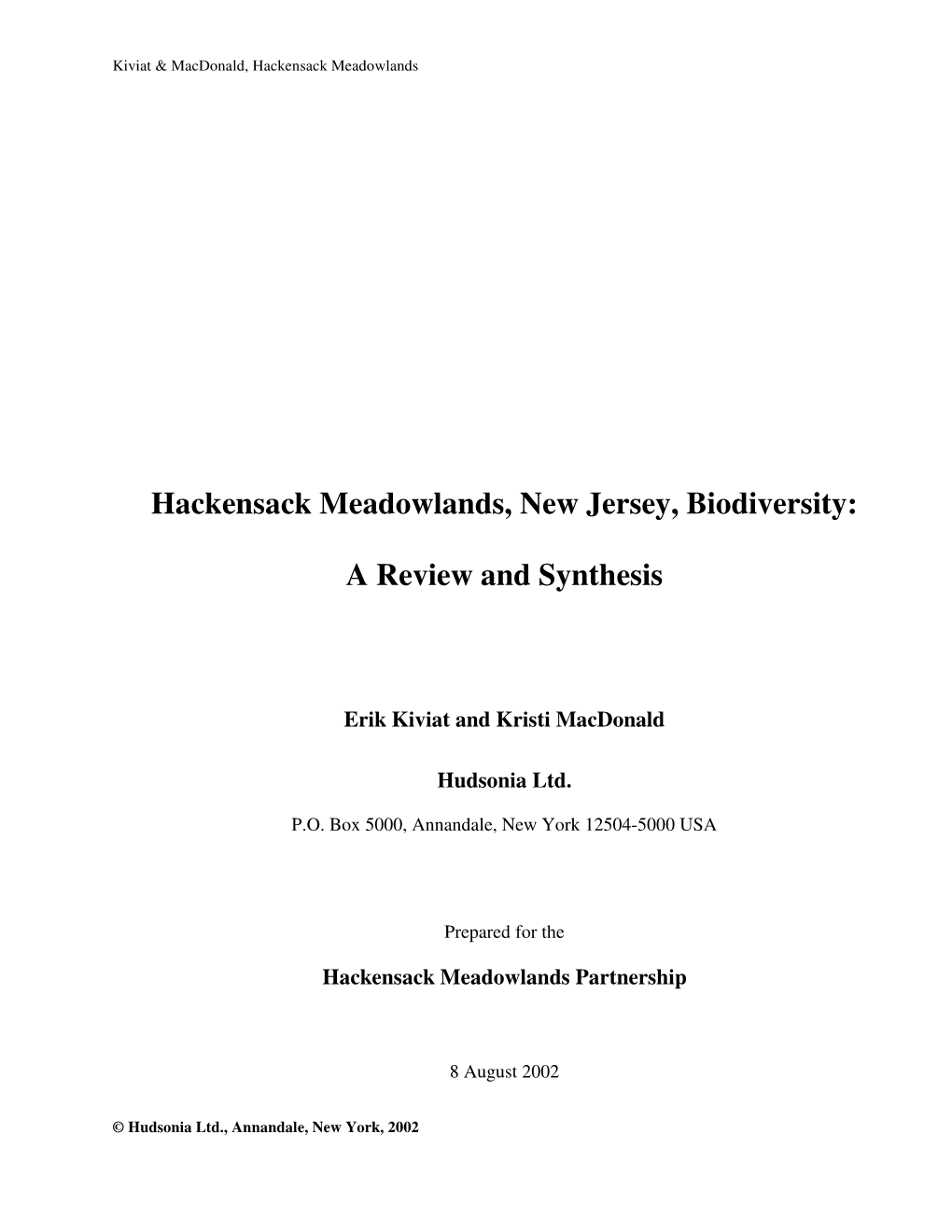 Hackensack Meadowlands, New Jersey, Biodiversity: a Review and Synthesis