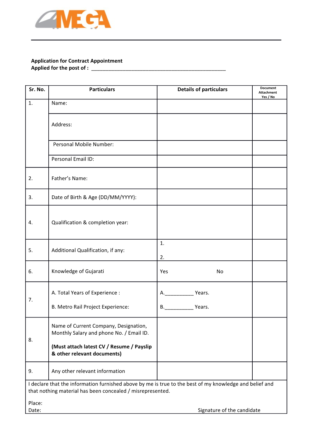 Application for Contract Appointment