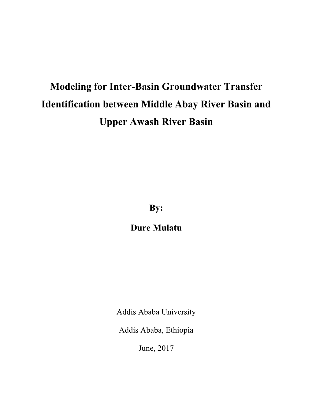 Modeling for Inter-Basin Groundwater Transfer Identification Between Middle Abay River Basin and Upper Awash River Basin