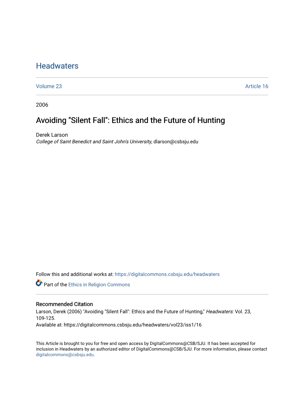 Ethics and the Future of Hunting