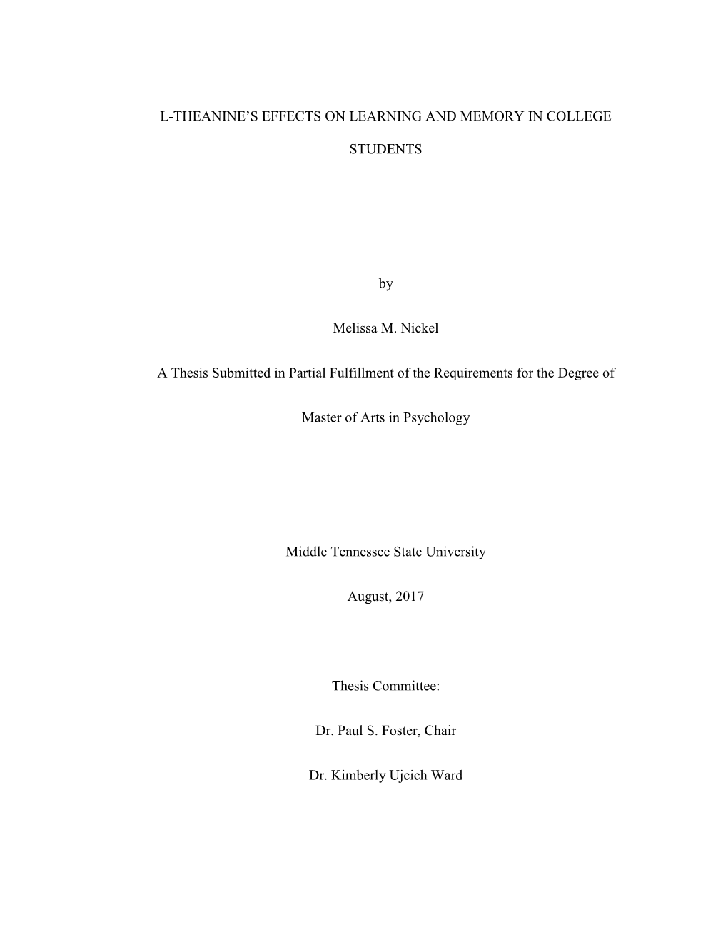 L-Theanine's Effects on Learning and Memory in College Students