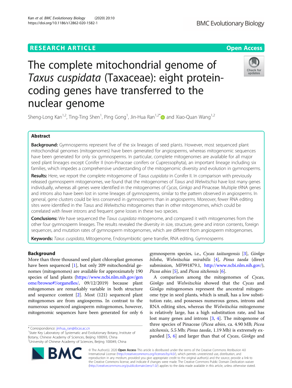 The Complete Mitochondrial Genome of Taxus Cuspidata (Taxaceae)