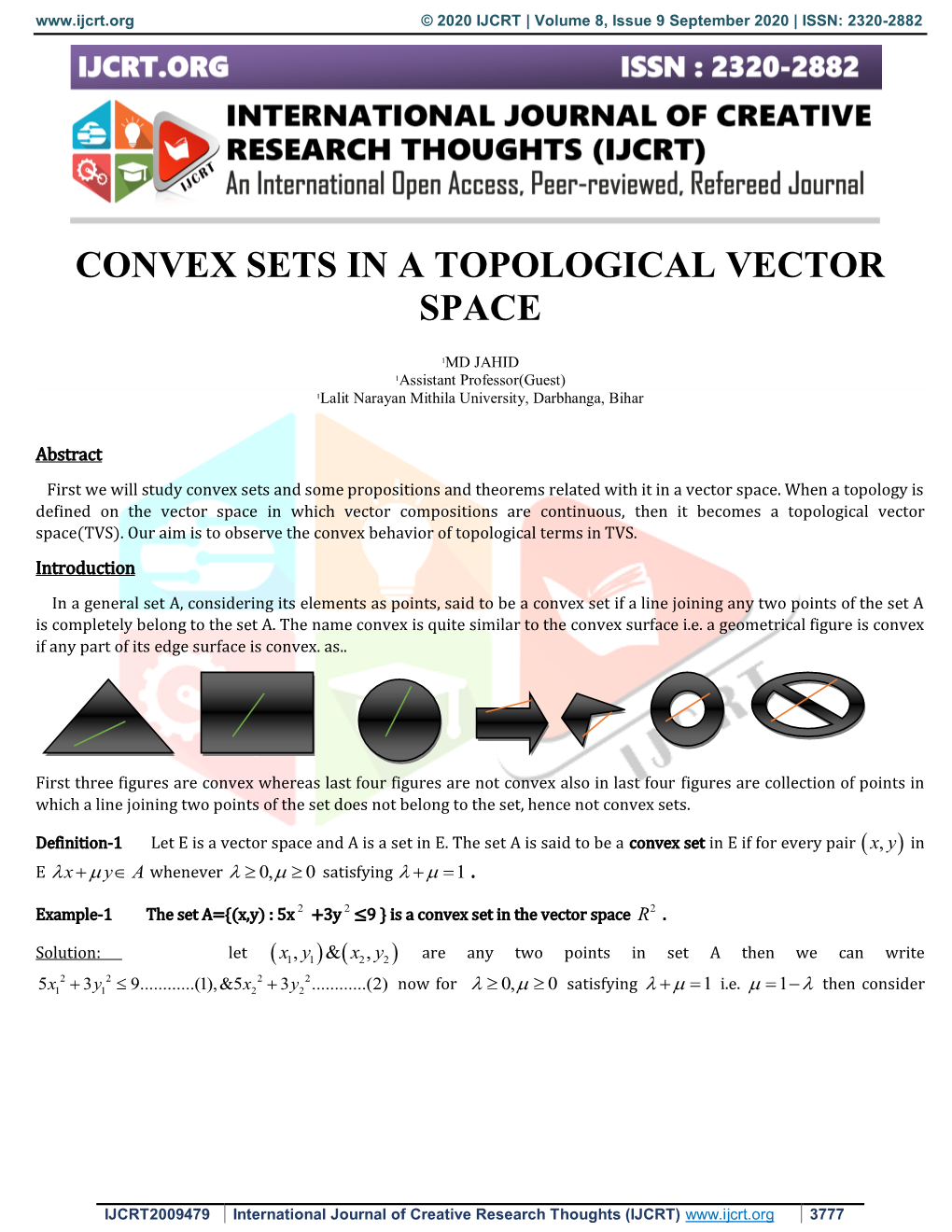 Convex Sets in a Topological Vector Space