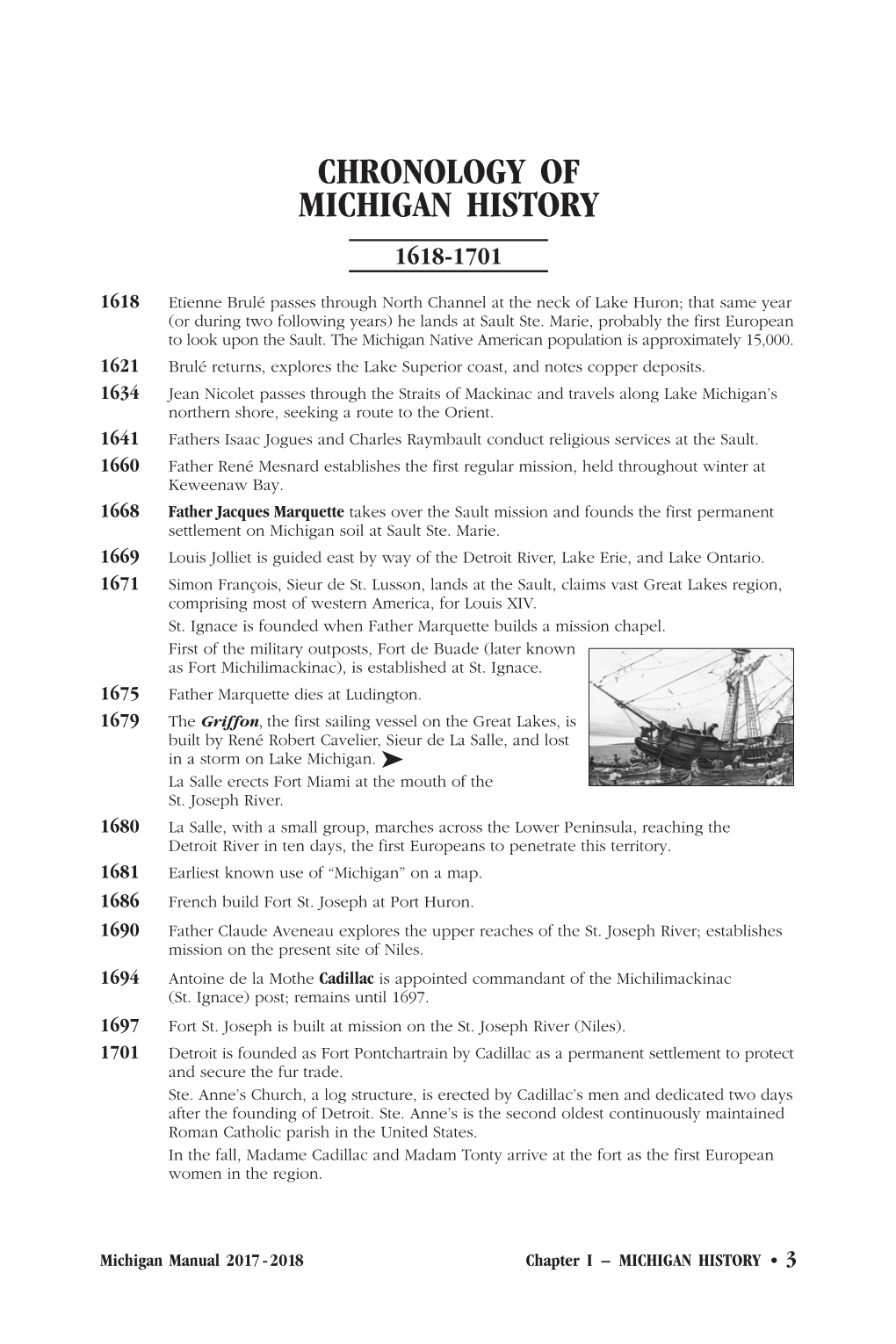 Chronology of Michigan History 1618-1701