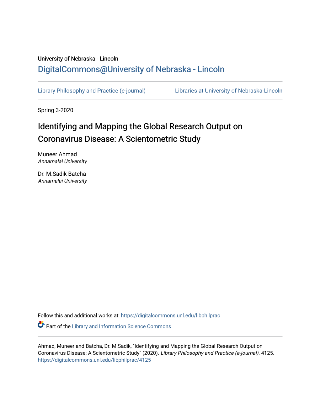 Identifying and Mapping the Global Research Output on Coronavirus Disease: a Scientometric Study