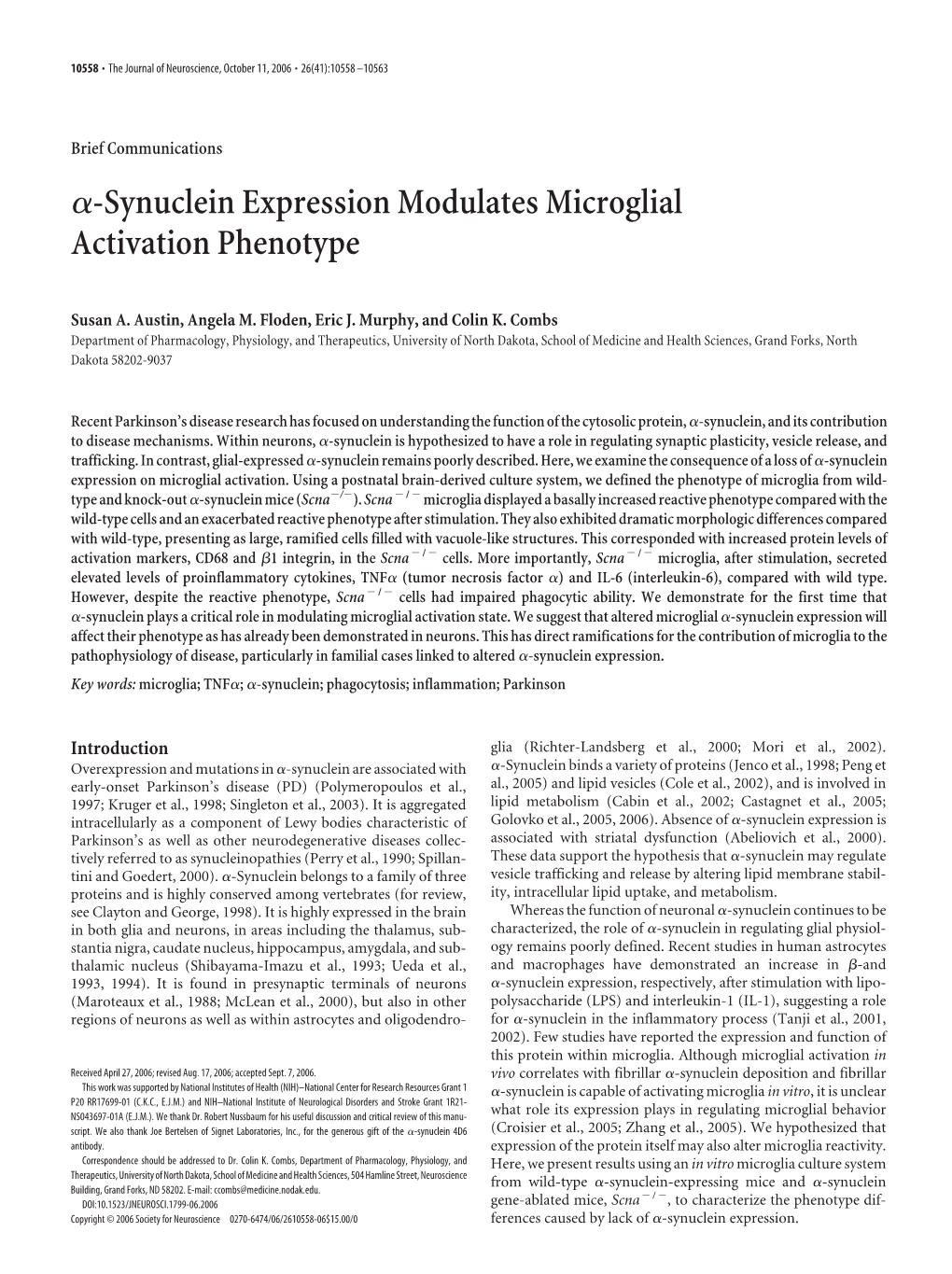 Α-Synuclein Expression Modulates Microglial Activation Phenotype