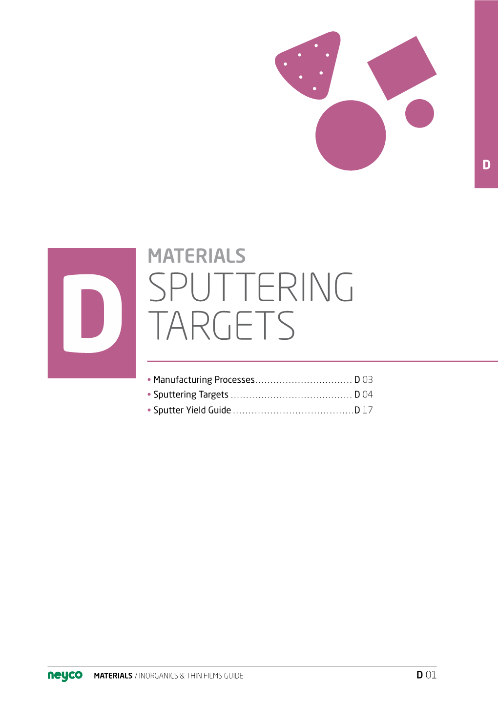 MATERIALS Sputtering D Targets • Manufacturing Processes