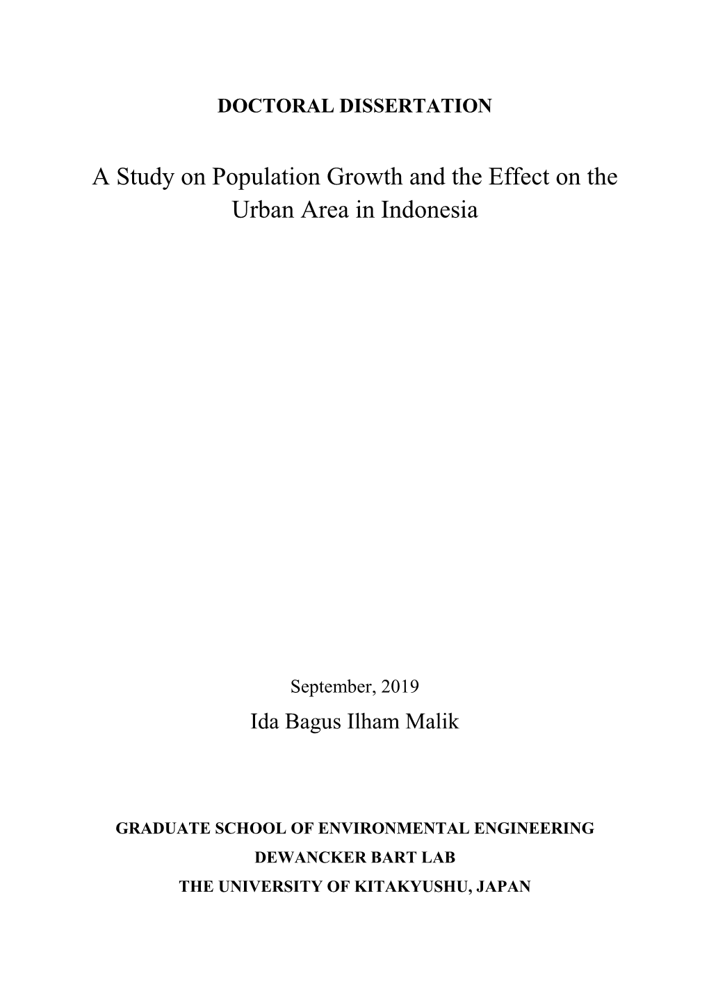 A Study on Population Growth and the Effect on the Urban Area in Indonesia