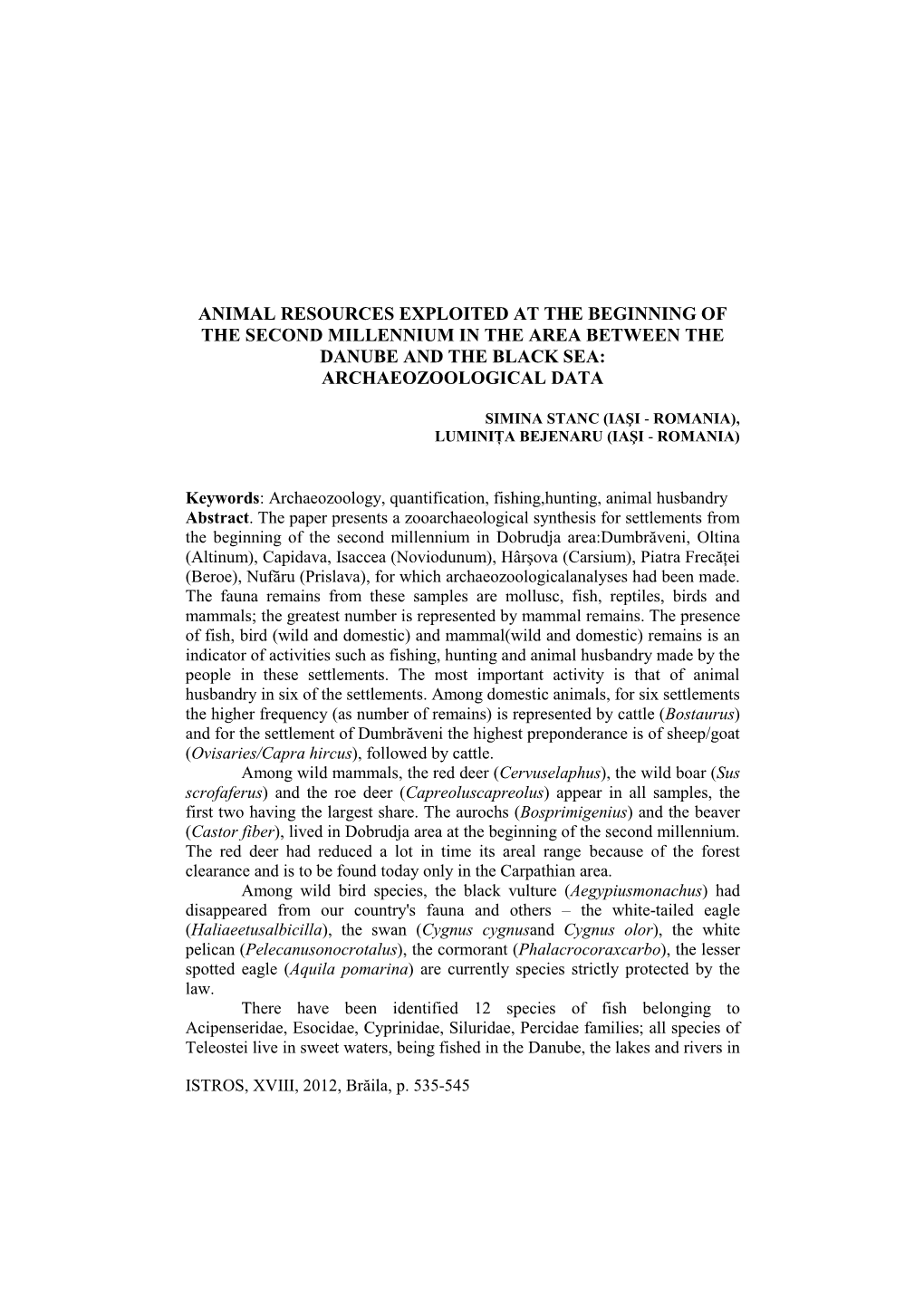 Animal Resources Exploited at the Beginning of the Second Millennium in the Area Between the Danube and the Black Sea: Archaeozoological Data