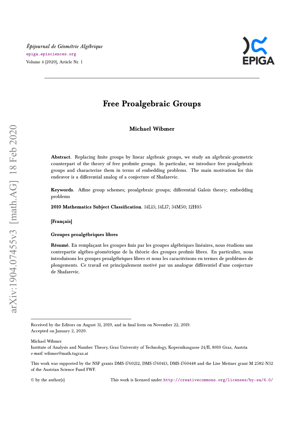 Arxiv:1904.07455V3 [Math.AG] 18 Feb 2020