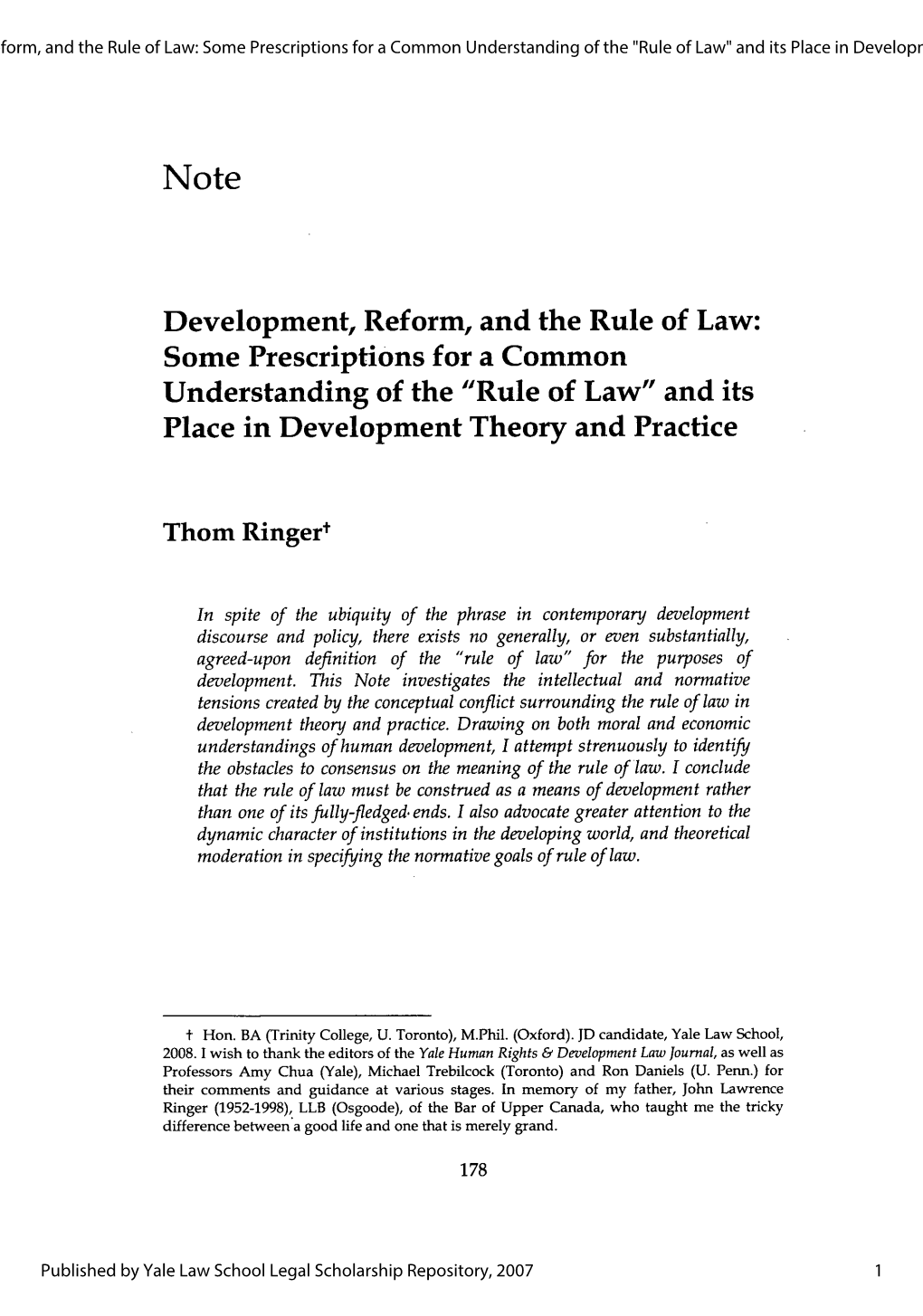 Development, Reform, and the Rule of Law: Some Prescriptions for a Common Understanding of the 