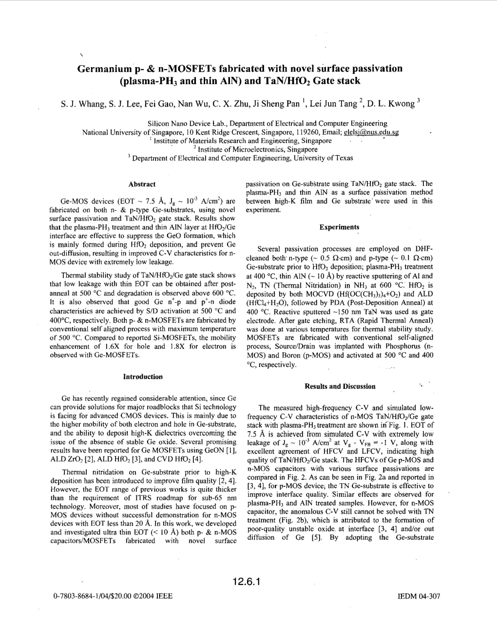 And N-Mosfets Fabricated with Novel Surface Passivation