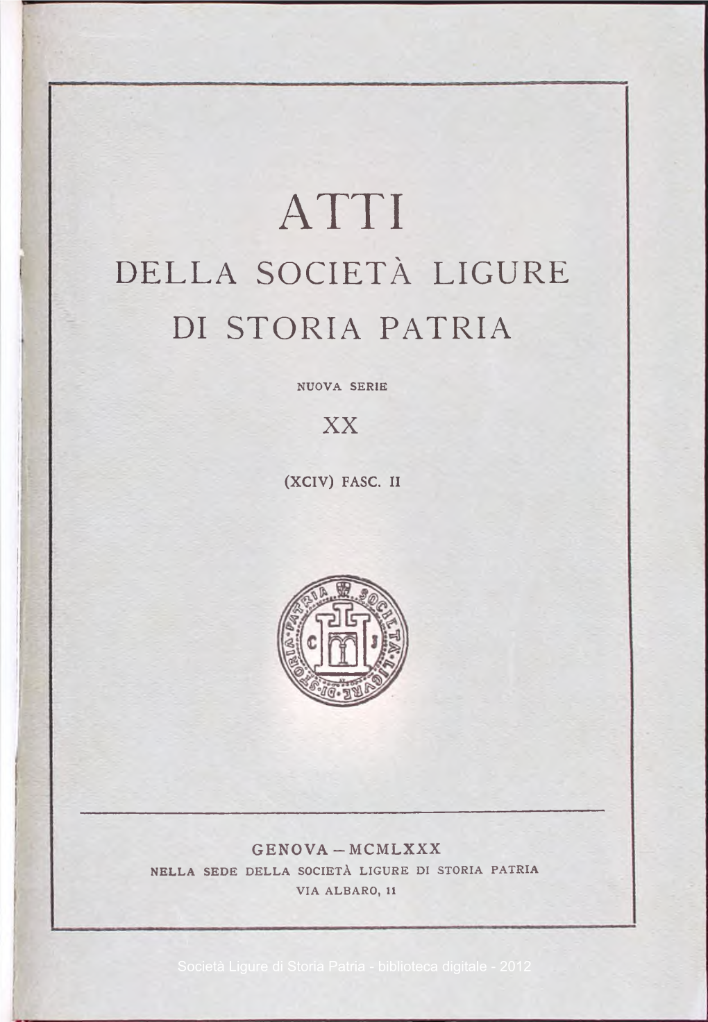 Della Società Ligure Di Storia Patria