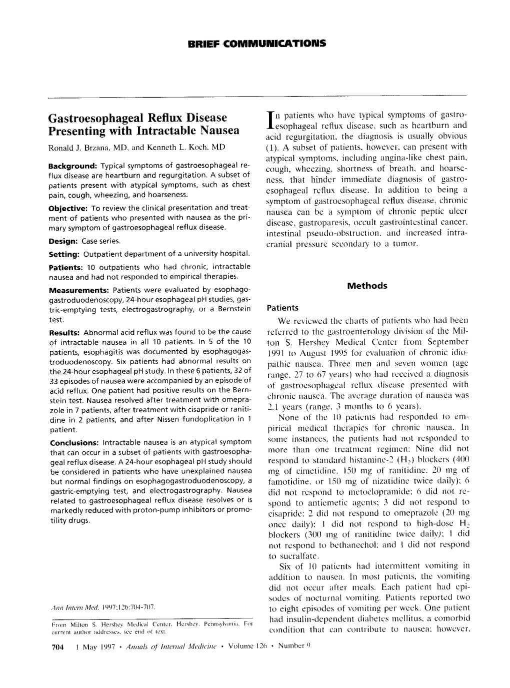 Gastroesophageal Reflux Disease Presenting with Intractable Nausea