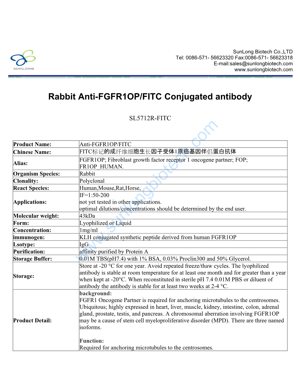 Rabbit Anti-FGFR1OP/FITC Conjugated Antibody
