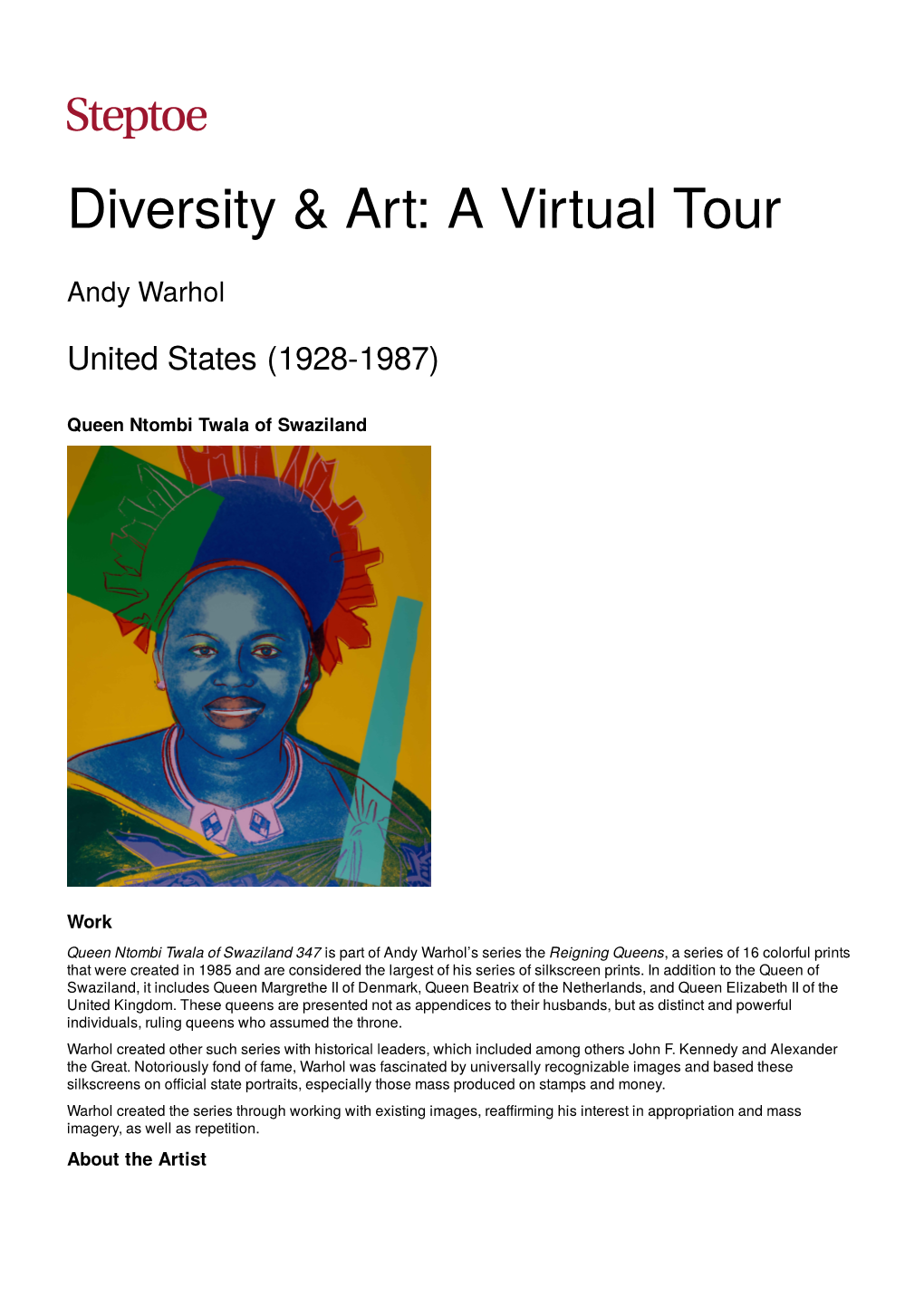 Diversity & Art: a Virtual Tour