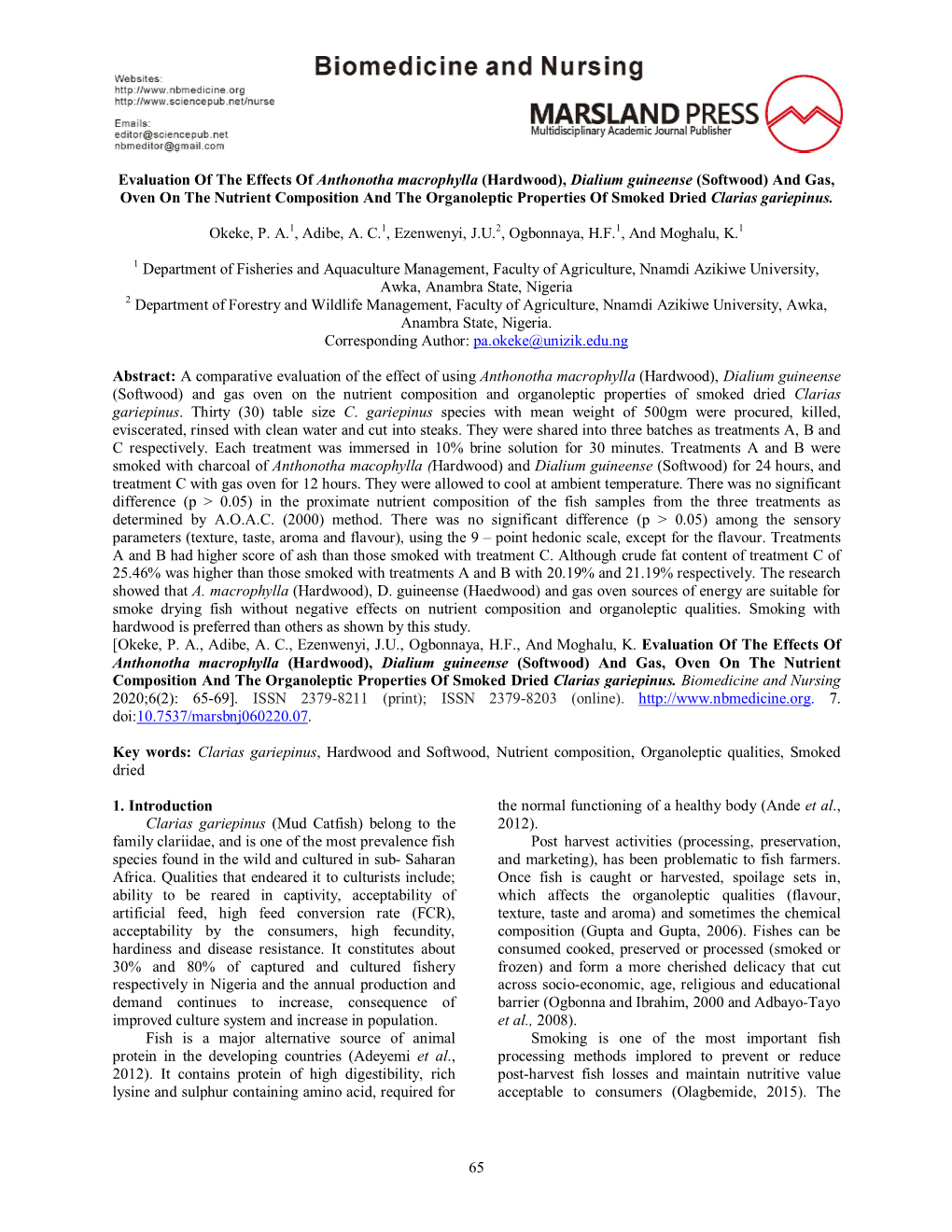 65 Evaluation of the Effects of Anthonotha Macrophylla (Hardwood)