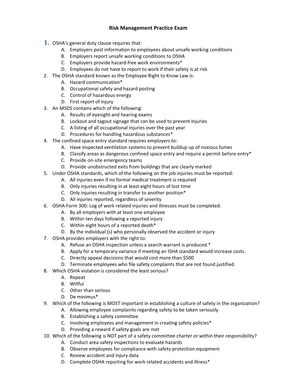 Risk Management Practice Exam