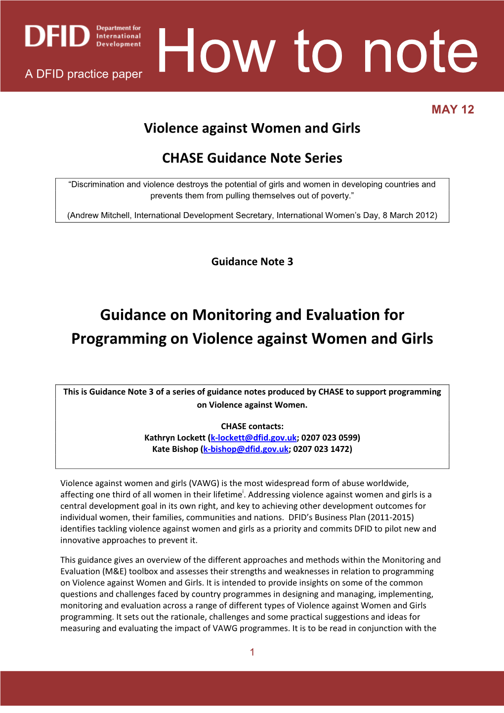 How to Note: Violence Against Women and Girls: Monitoring and Evaluation