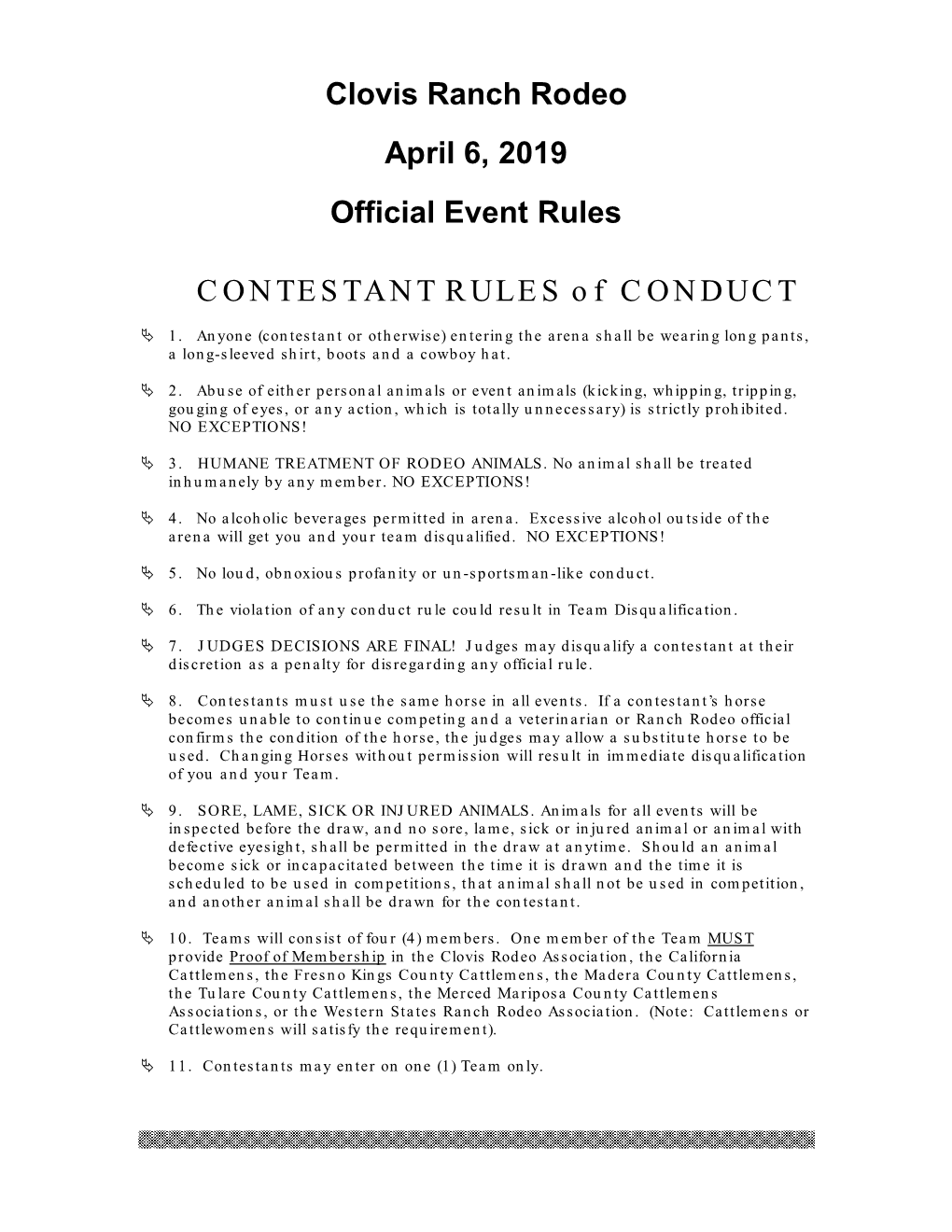 Clovis Ranch Rodeo April 6, 2019 Official Event Rules CONTESTANT