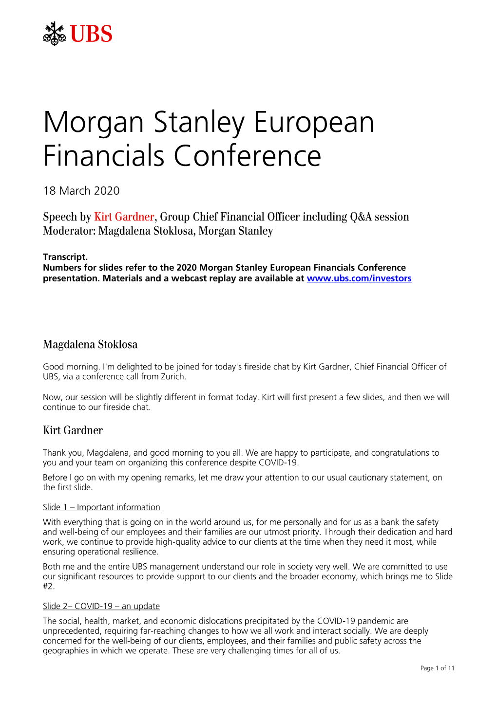 Morgan Stanley European Financials Conference