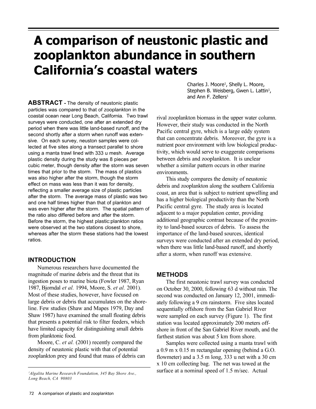 A Comparison of Neustonic Plastic and Zooplankton Abundance in Southern California’S Coastal Waters