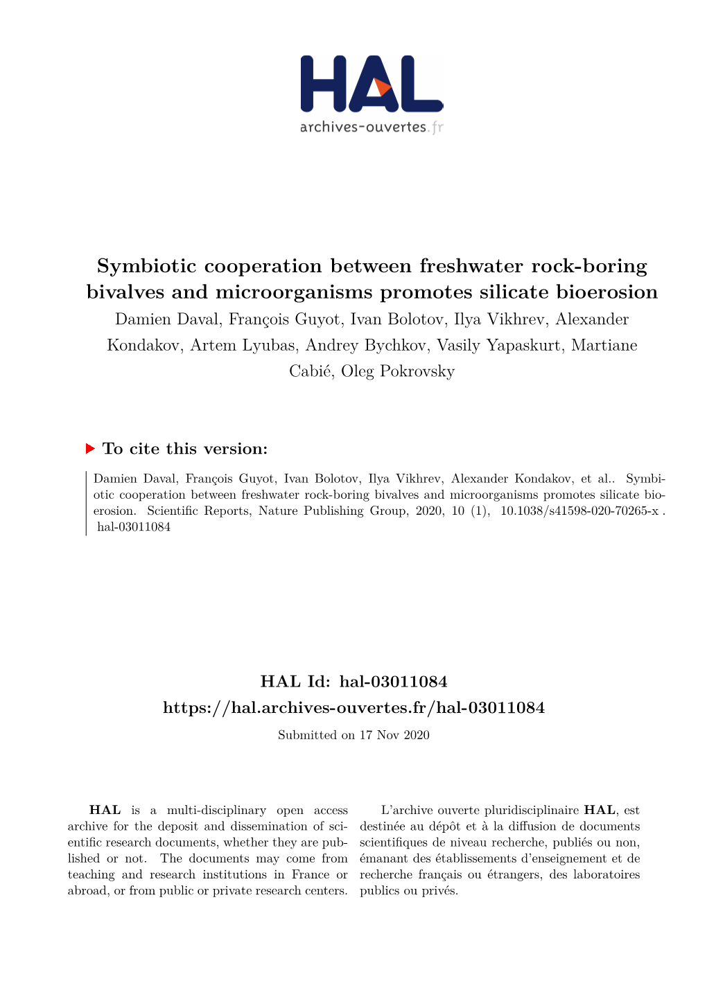 Symbiotic Cooperation Between Freshwater Rock-Boring Bivalves and Microorganisms Promotes Silicate Bioerosion