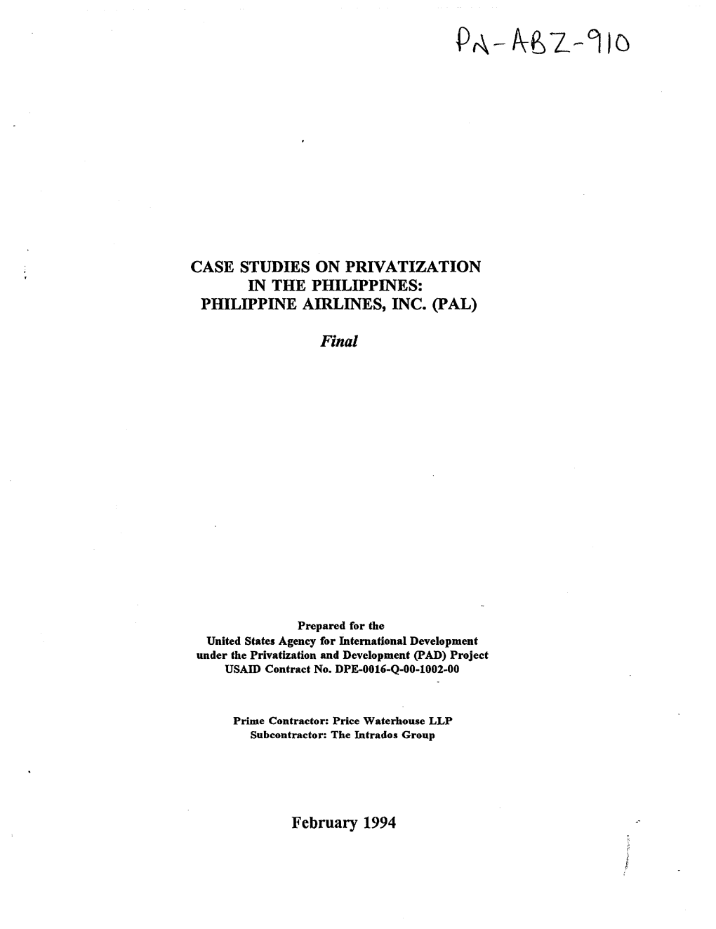 Case Studies on Privatization in the Philippines: Philippine Airlines, Inc