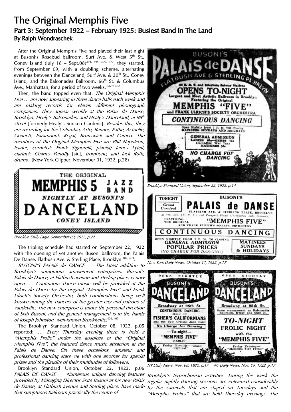 The Original Memphis Five Part 3: September 1922 – February 1925 : Busiest Band in the Land by Ralph Wondraschek