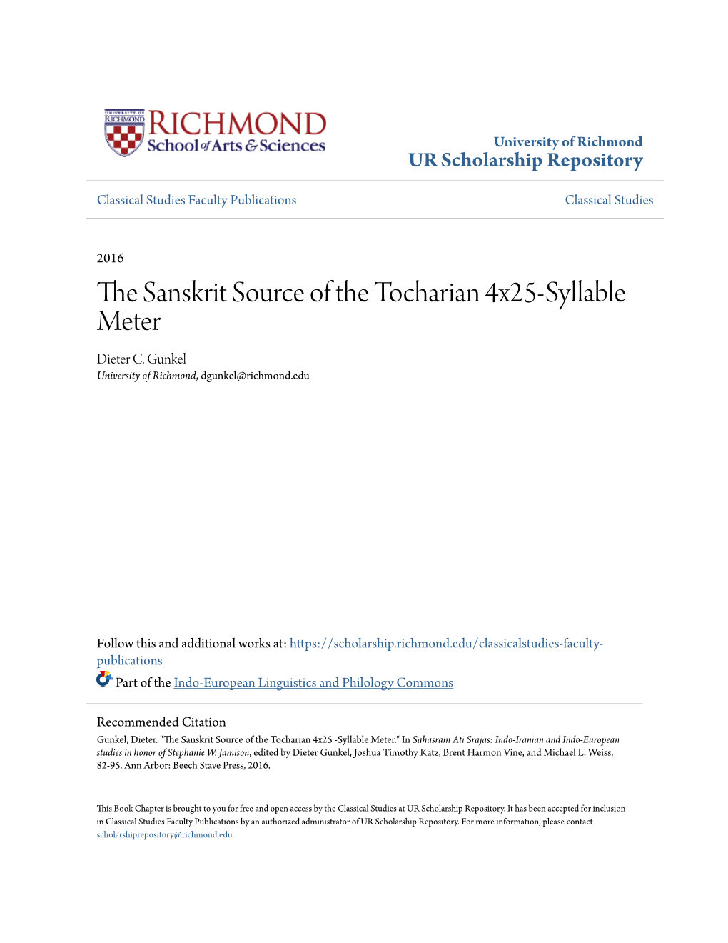 The Sanskrit Source of the Tocharian 4X25-Syllable Meter