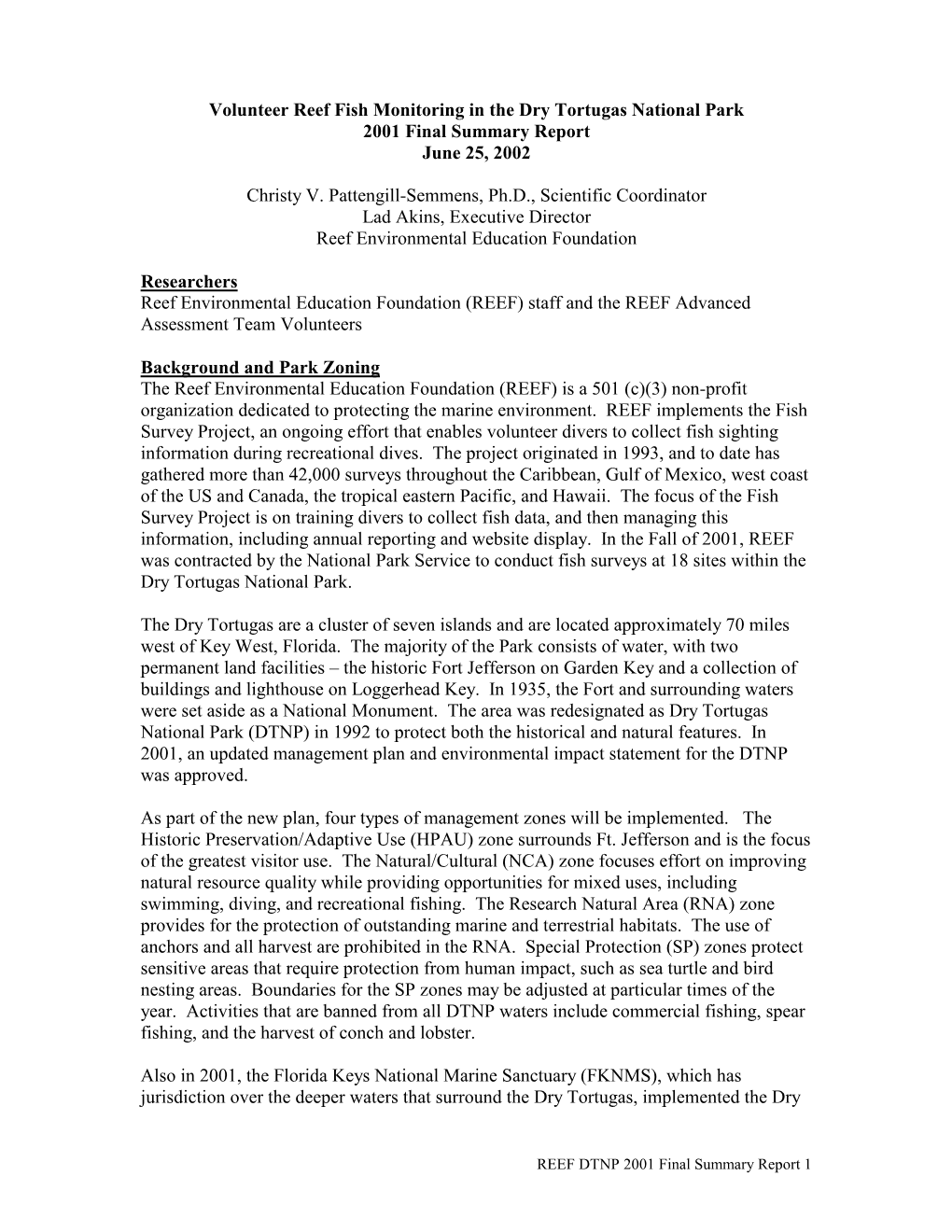 2001 DTNP Final Report