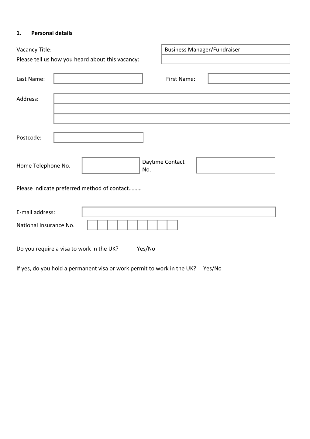 Job Application Form Template s15