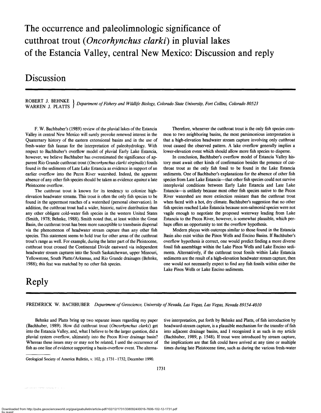 In Pluvial Lakes of the Estancia Valley, Central New Mexico: Discussion and Reply