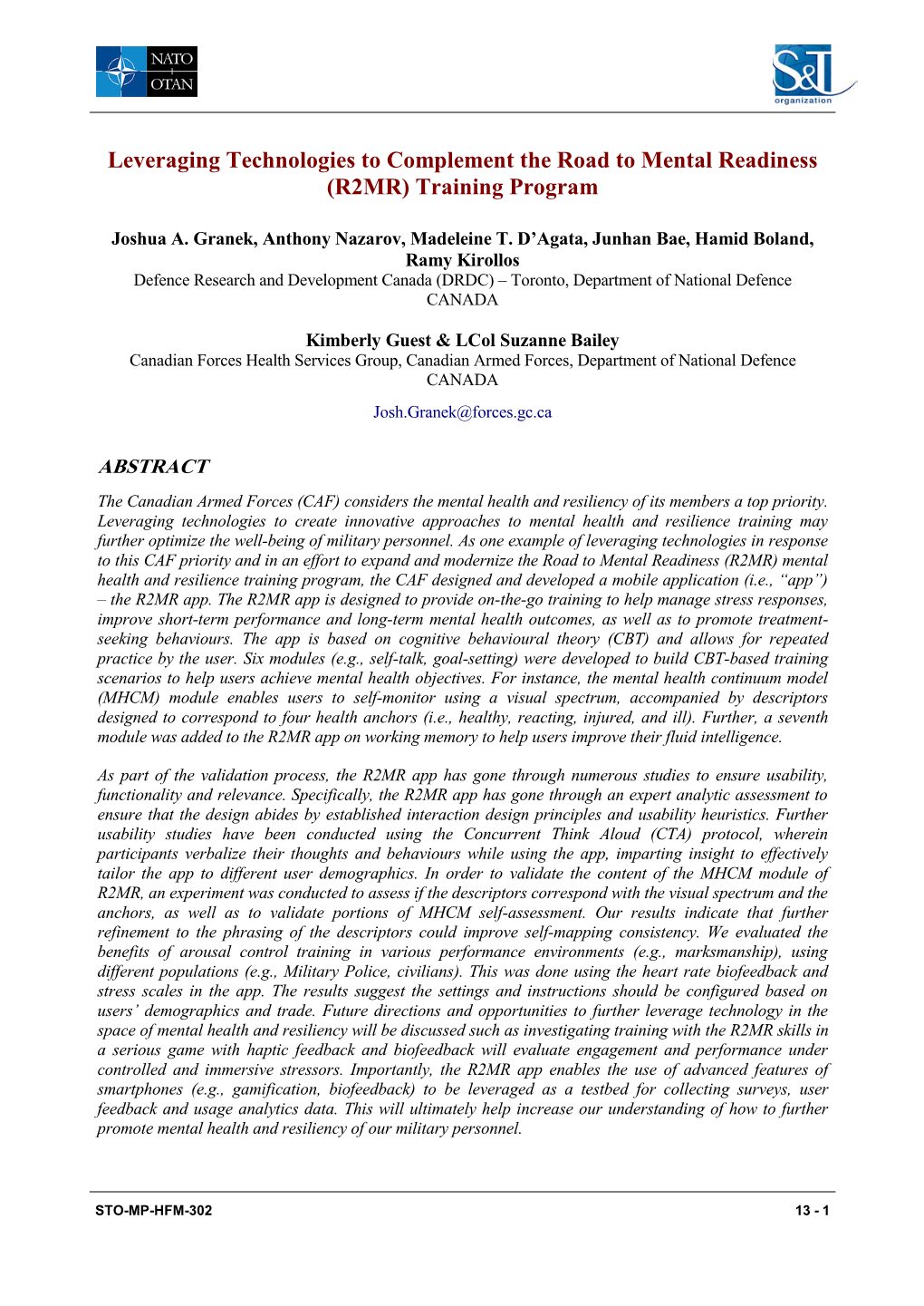 Leveraging Technologies to Complement the Road to Mental Readiness (R2MR) Training Program