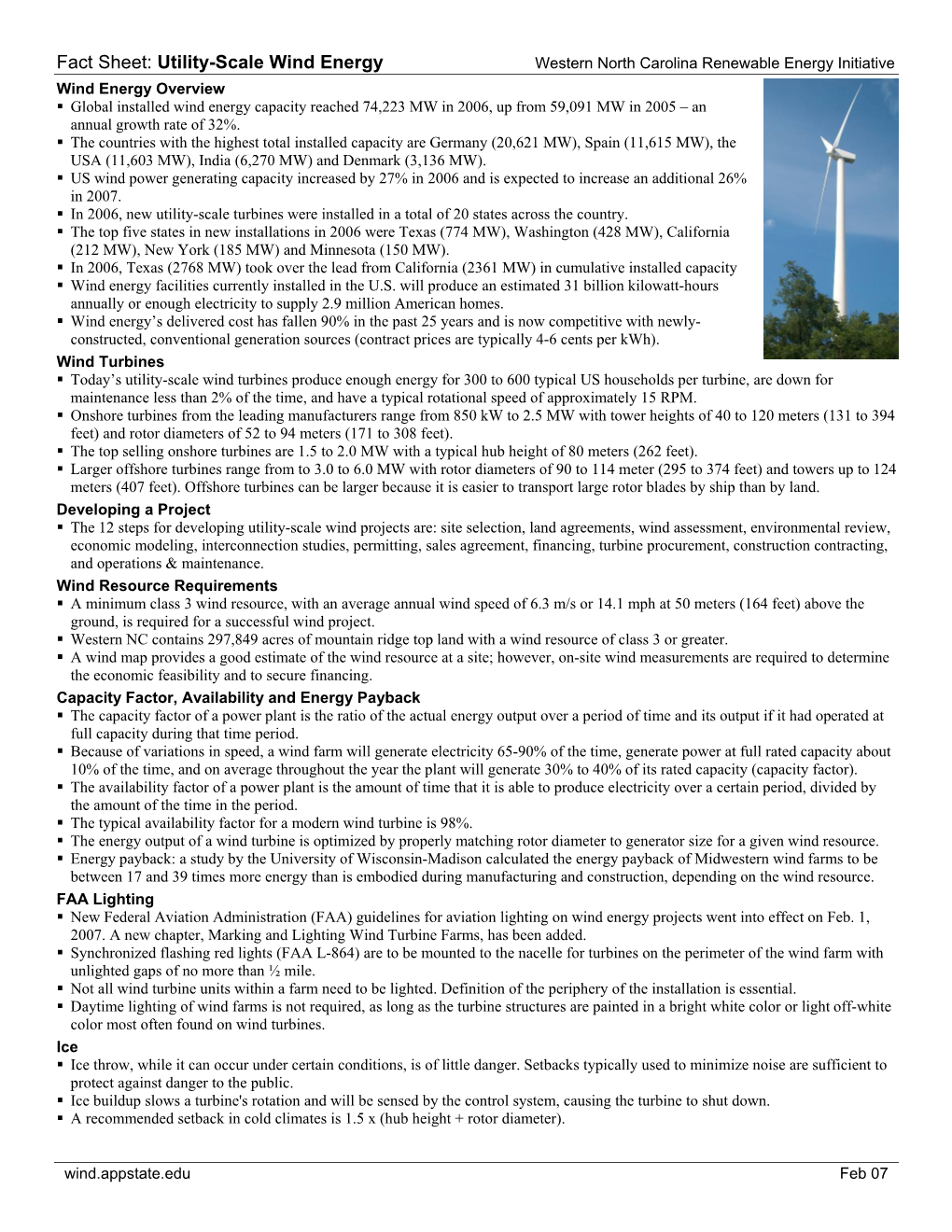 Fact Sheet: Utility-Scale Wind Energy