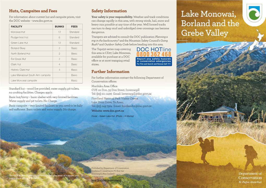 Lake Monowai, Borland and the Grebe Valley Tracks Brochure