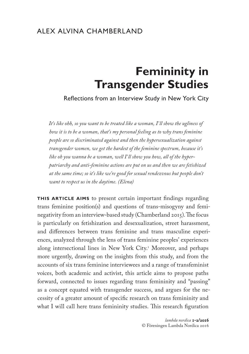 Femininity in Transgender Studies Reflections from an Interview Study in New York City