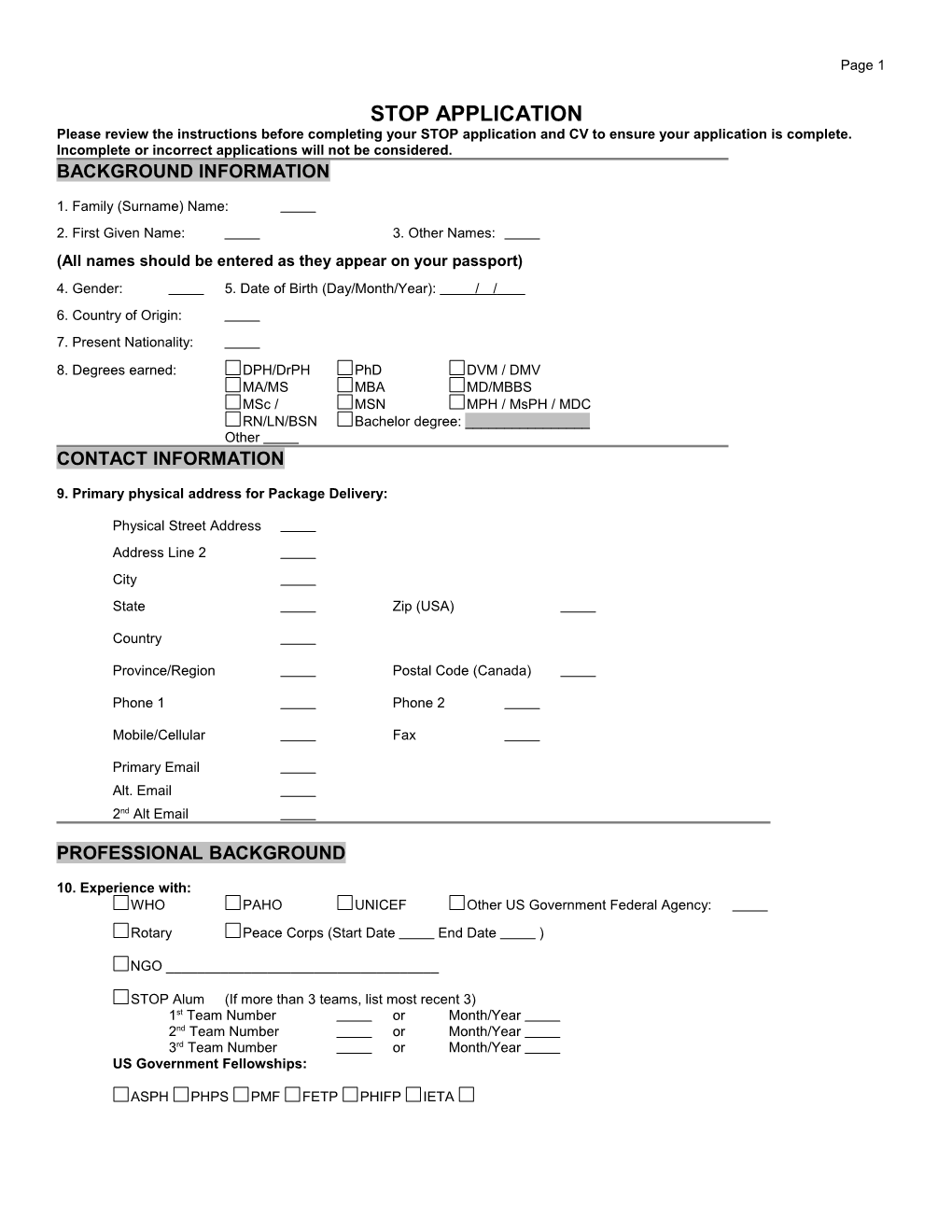 STOP Team Application Form