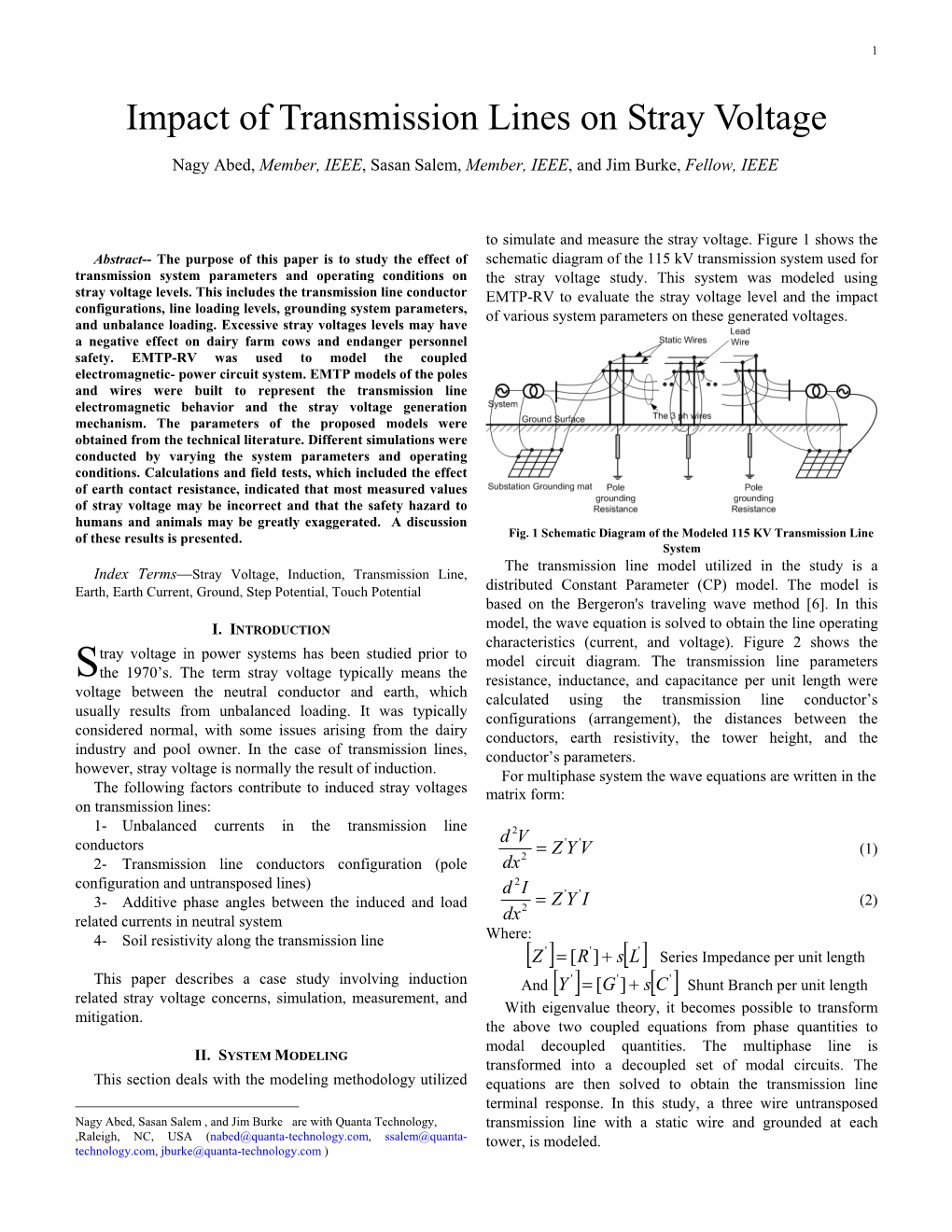 Impact of Transmission Lines on Stray Voltage