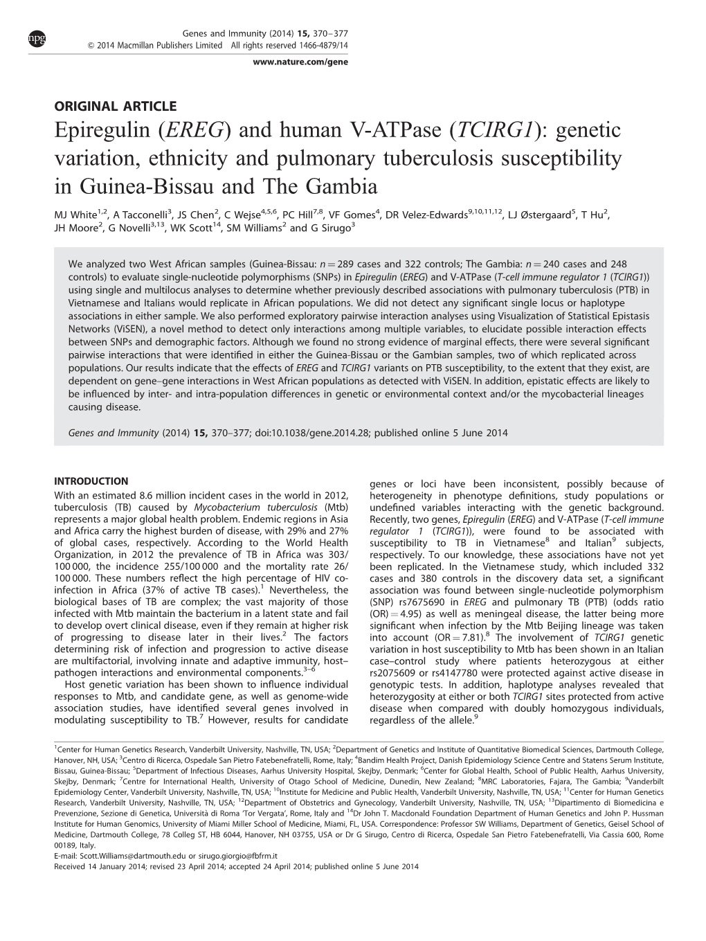 Genetic Variation, Ethnicity and Pulmonary Tuberculosis Susceptibility in Guinea-Bissau and the Gambia