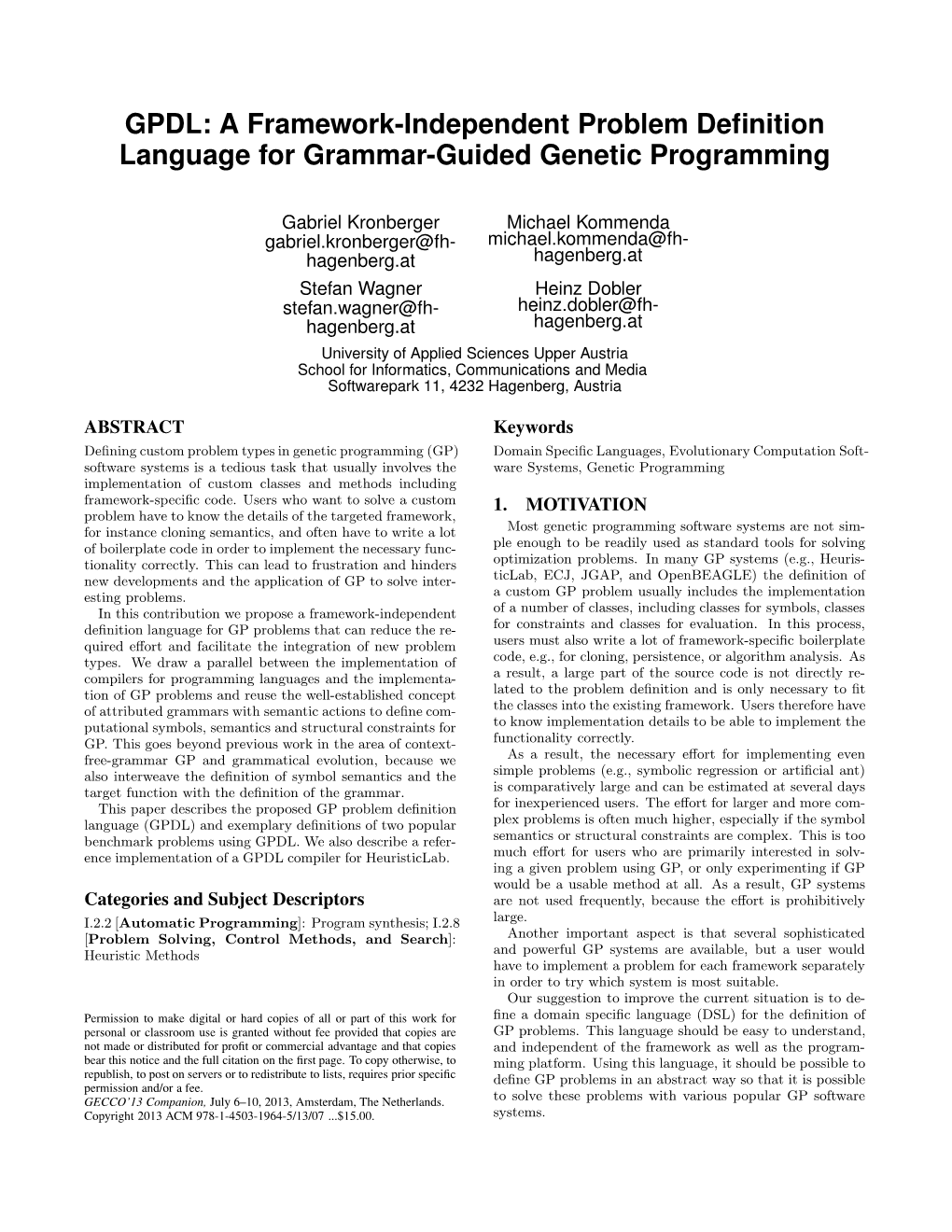 GPDL: a Framework-Independent Problem Definition