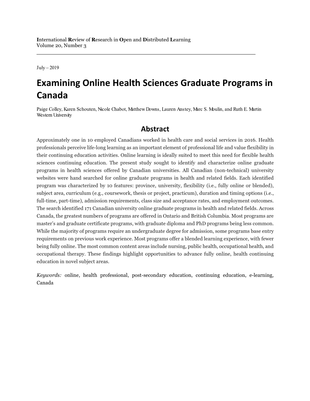 Examining Online Health Sciences Graduate Programs in Canada
