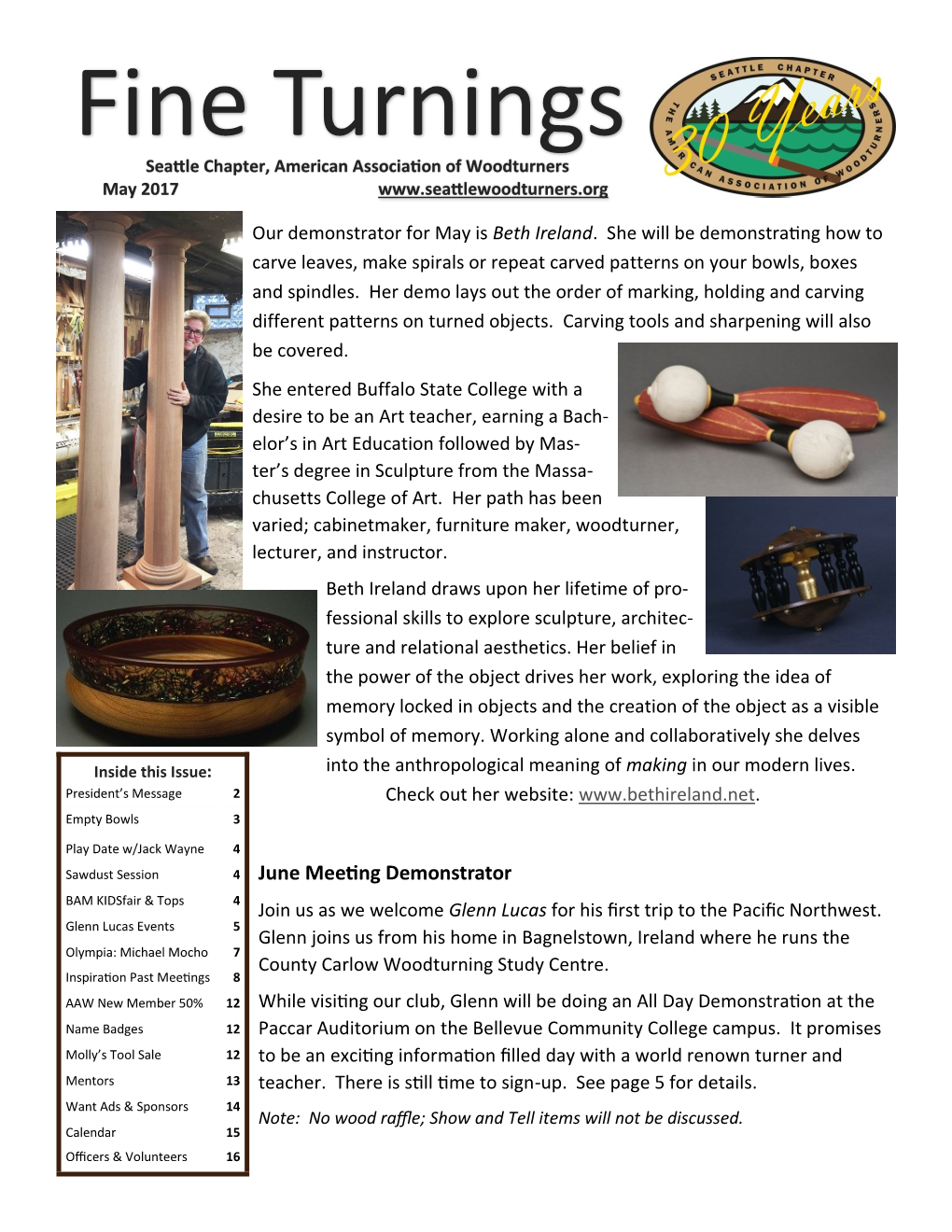 Fine Turnings Seattle Chapter, American Association of Woodturners May 2017