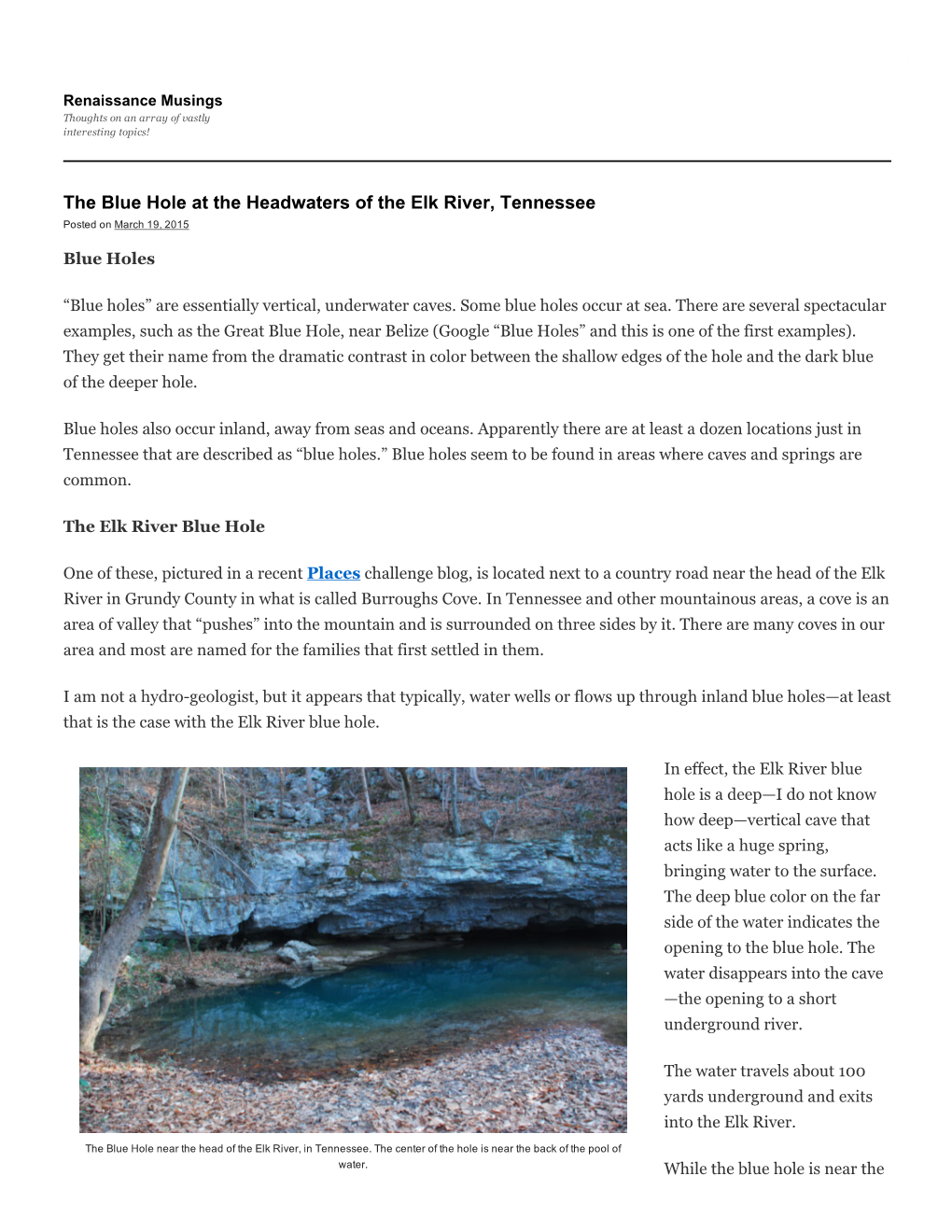 The Blue Hole at the Headwaters of the Elk River, Tennessee Posted on March 19, 2015