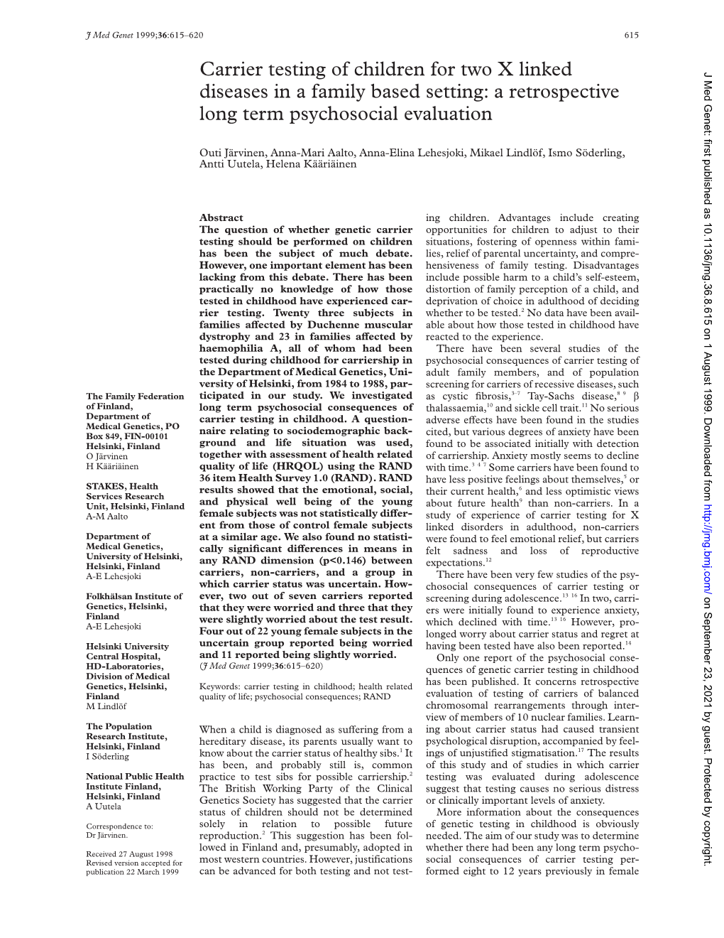 Carrier Testing of Children for Two X Linked Diseases in a Family Based