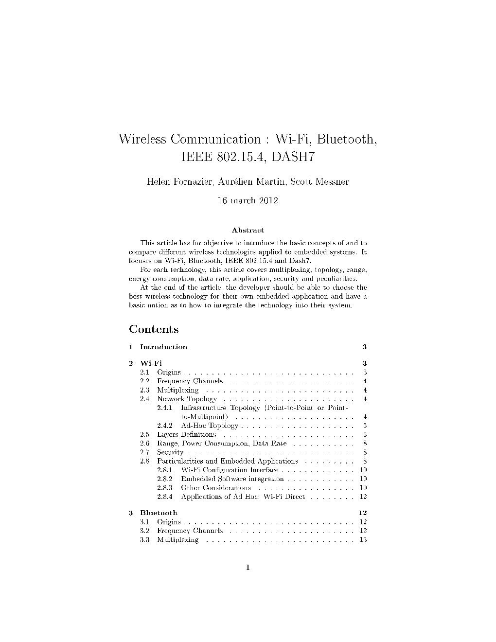 Wireless Communication : Wi-Fi, Bluetooth, IEEE 802.15.4, DASH7