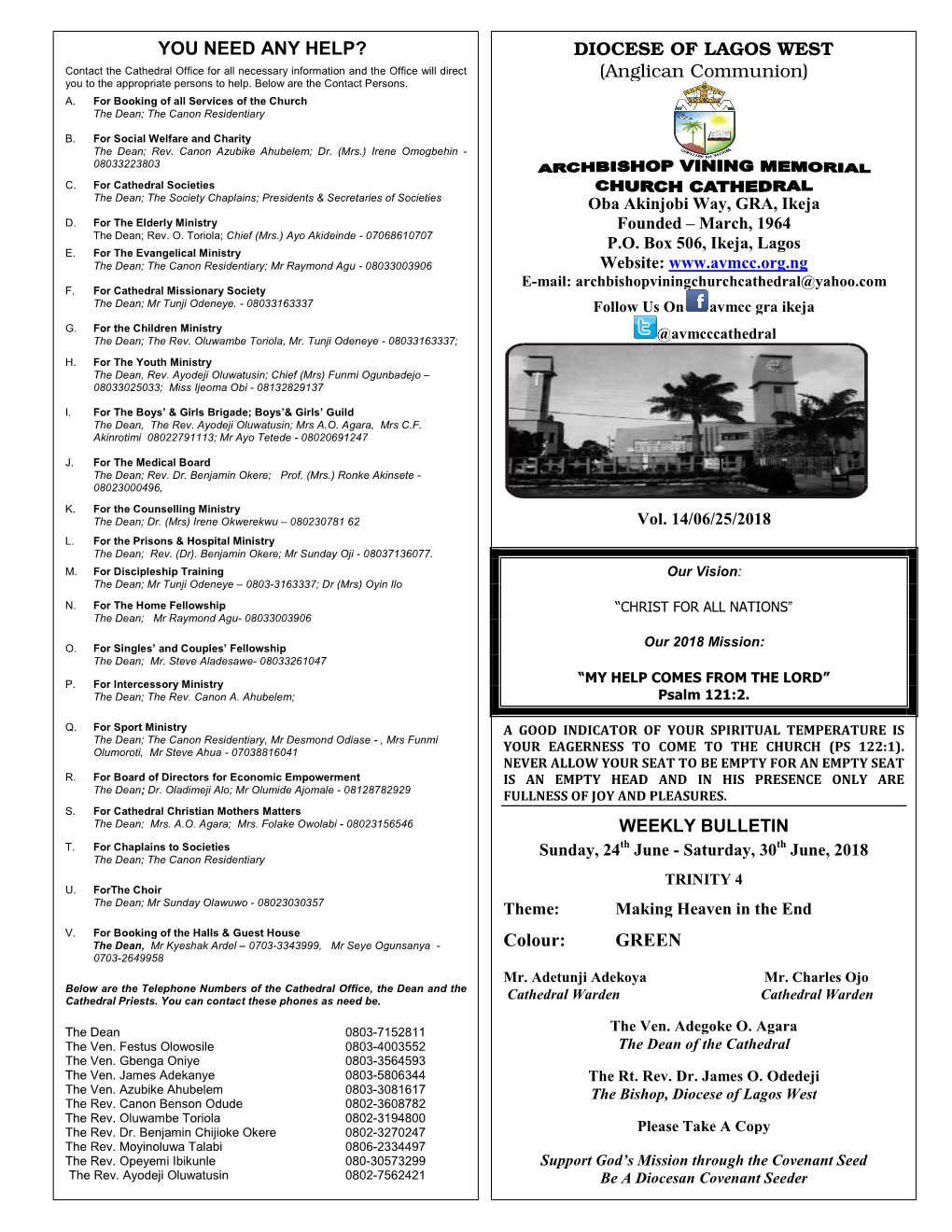 AVMCC Bulletin for 24Th June, 2018